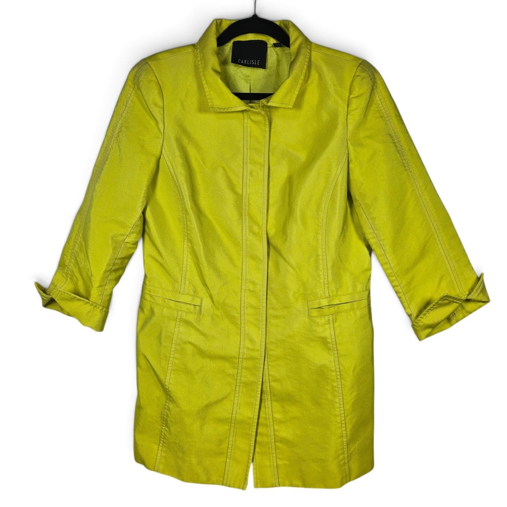 Carlisle Jacket Women 10 Button Down Chartreuse Lime Green 3/4 Sleeve EUC Blazer